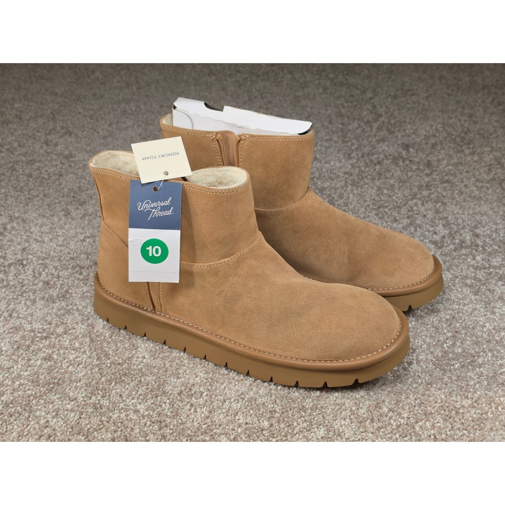 Universal Thread May Tan Faux Suede Memory Foam Faux Fur Ankle Boots Size 10